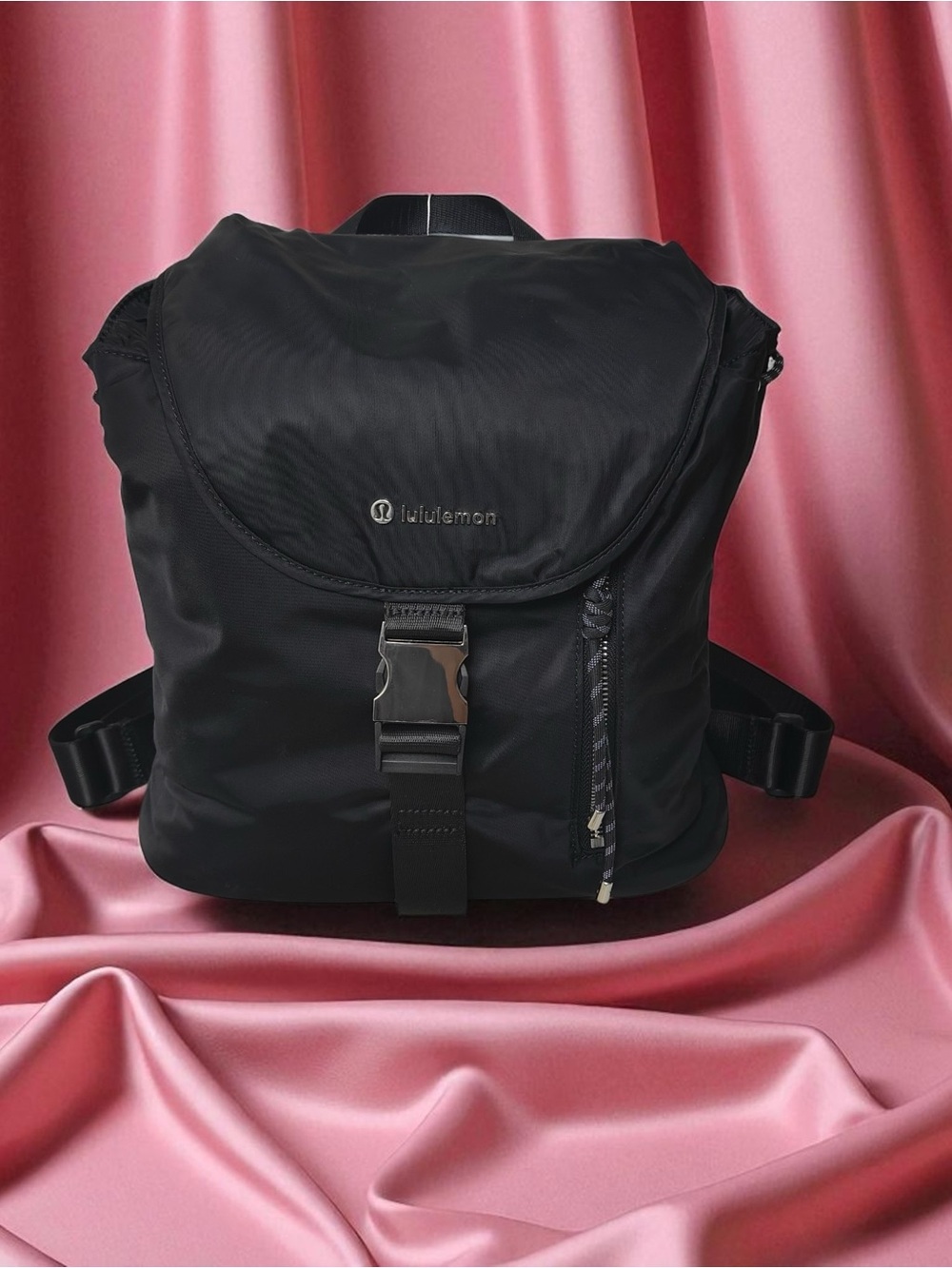 🔆lululemon black nylon flap backpack with front buckle 10L